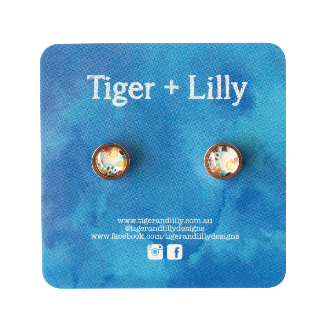 Tiger + Lilly - Stud Earrings - Earrings - Hypoallergenic Stainless Steel - Nickel Free - Lever Back Earrings - Dangle Earrings - Mini Earrings - Rose Gold Earrings - Pearl Earrings